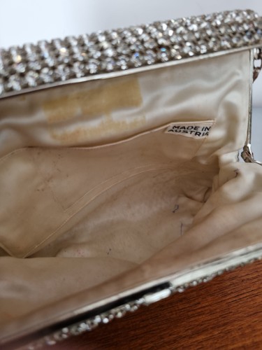 Antique Silver Top Handle Diamante Rhinestone Evening Handbag Vintage - Picture 6 of 8