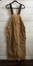 VTG Carhartt R01 BRN Duck Bib Overalls Mens 44x30 Brown Unlined Double Knee USA