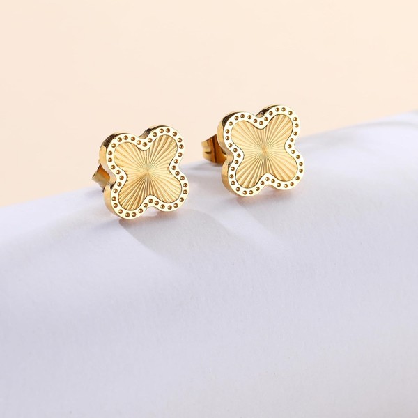 Alternate view of 18k Gold Plated Clover Earrings For Women Four Leaf Clover Stud Earrings Lucky