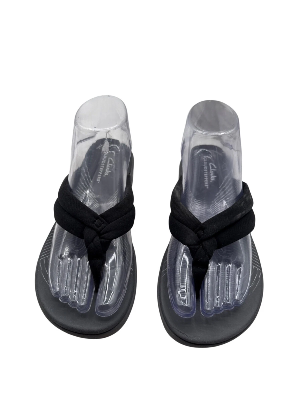 Sandali infradito Clarks taglia 7 Cloudsteppers neri ammortizzati cinturino annodato