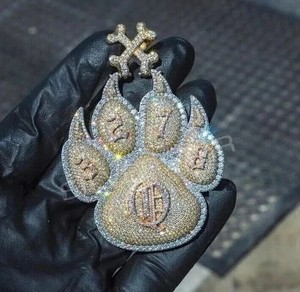 Authentic 3.5Ct Round Cut Moissanite Custom Paw Letter Pendant 14k Two tone Gold Plated