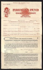 1927 Fireman's Fund Insurance Co. of San Francisco, CA Policy Voucher + Coverage