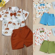 Toddler Baby Boys Easter Outfits Short Sleeve Button Up T-shirt Shorts Set 2PCS