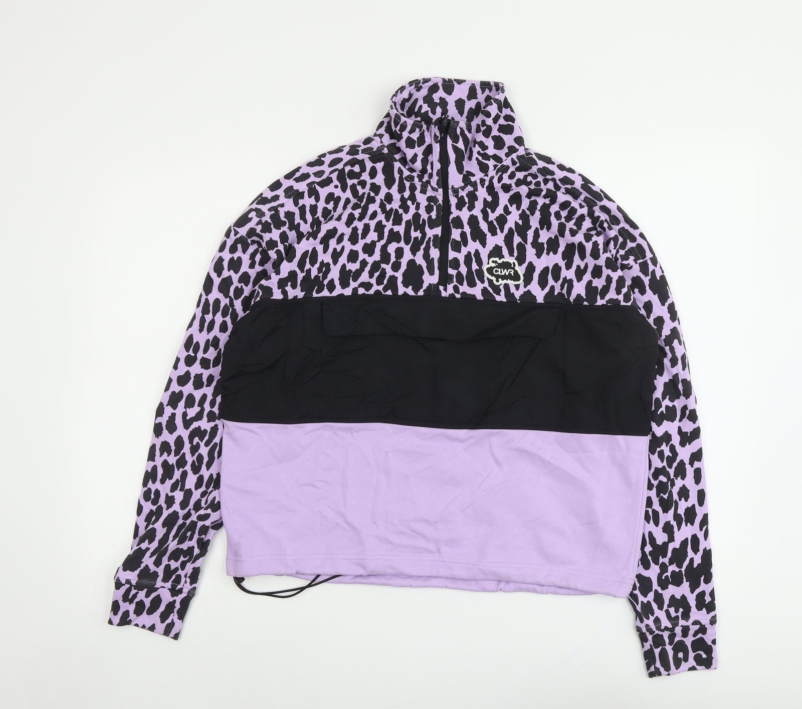 Sudadera Pullover Mujer Colorwear Púrpura Estampado Animal Algodón Talla S Cremallera