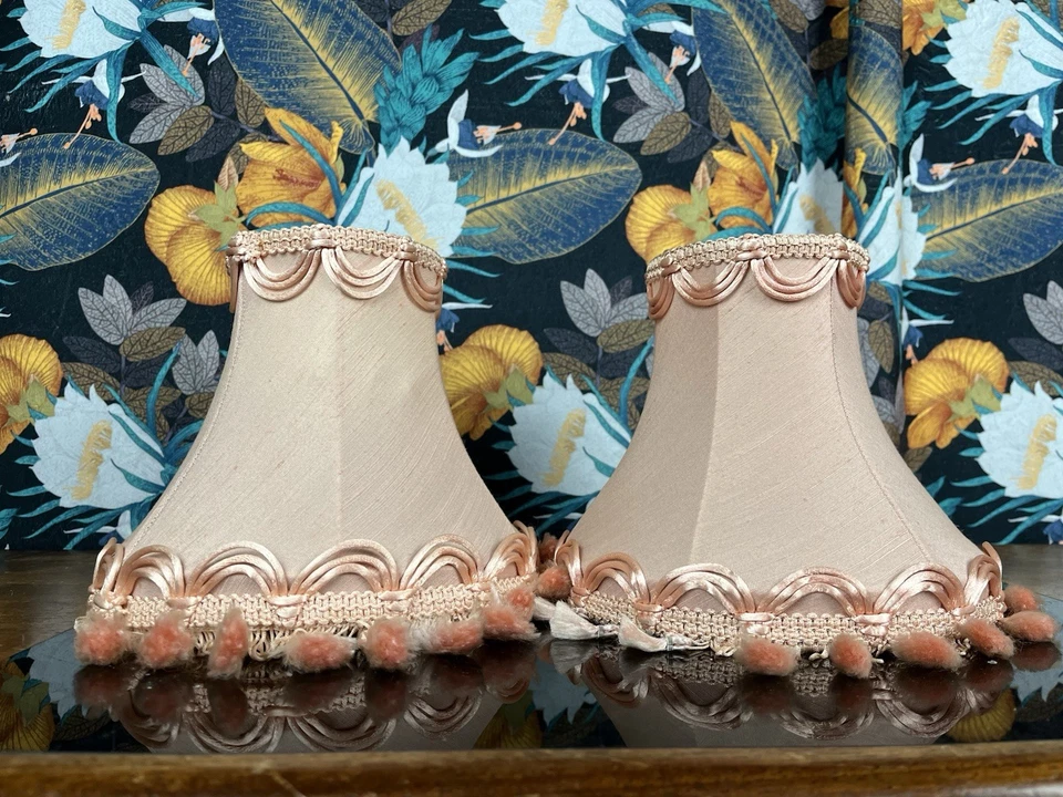 2 Traditional Pink Silk Lampshade Fringe Tassel Light Shades DOWNTON Abbey Bell - Image 2 of 4