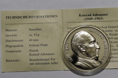     DEUTSCHLAND KONRAD ADENAUER PROOF MEDAILLE MIT COA B88 #71 CP12