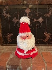 Festive Vintage 1970s Latch Hook Yarn Santa Handmade by June Craft 14.5 " Tall
