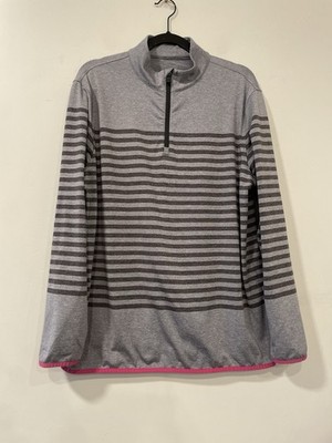 G/FORE Performance Fabric Heather Grey Stripe 1/4 Zip Men Size L Golf