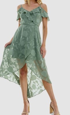 Bcx Women's Green Off-Shoulder Ruffled Tie-Waist Jacquard Dress Size ExtraLarge