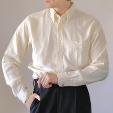 Hermes Button Down Shirt Ivory Cotton Wool Embroidered Size 40 15.75 France