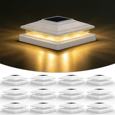 Solar Fence - Post Lights, Solar Post Cap Light Outdoor Waterproof 12pack, Wh...