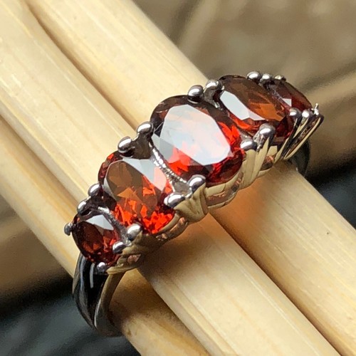 Natural 2.5ct Pyrope Garnet 925 Solid Sterling Silver 5-Stone Ring sz 5.75 - Picture 5 of 8