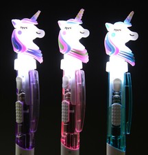3 Pcs Cartoon Unicorn Light Up Ink  Pen Offic...