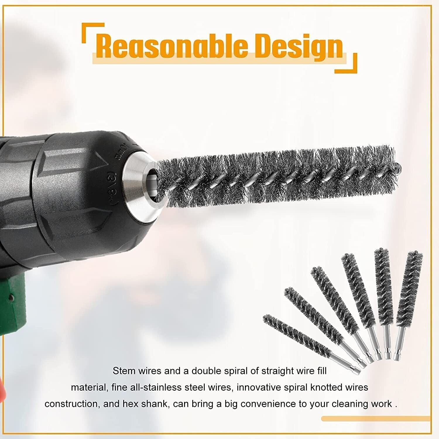 6 x Stainless Steel Wire Brush Drill Attachment Set Bore Brush Rust