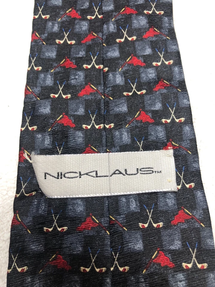 Gravata masculina Nicklaus preta cinza vermelha com tema de golfe 3,75 x 57 - Imagem 4 de 4