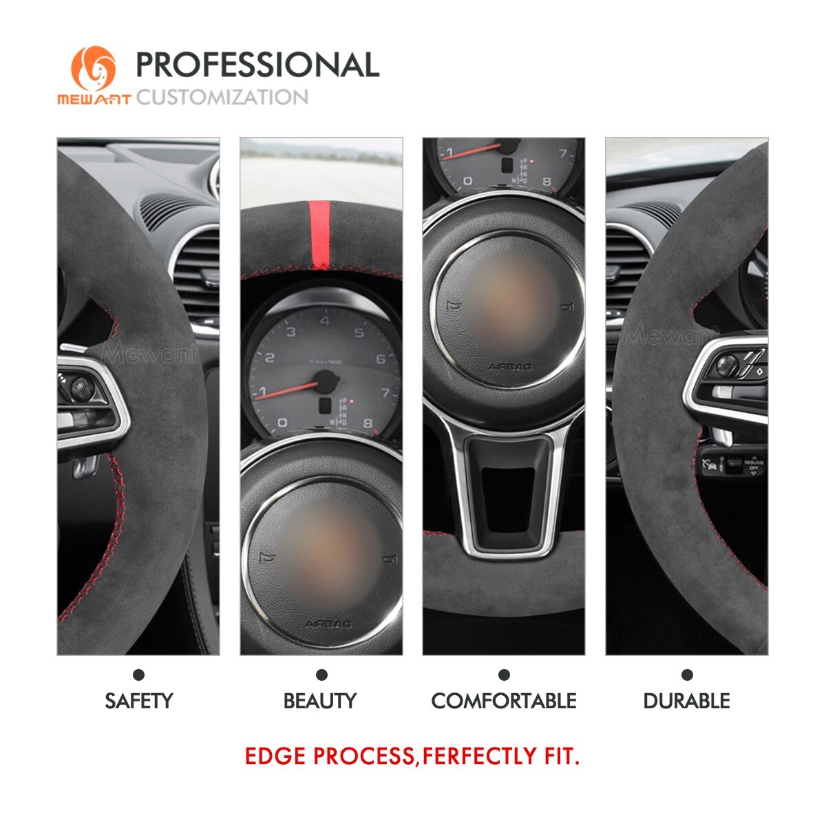 MEWANT Alcantara steering wheel cover for Porsche 911 991 718 Boxster