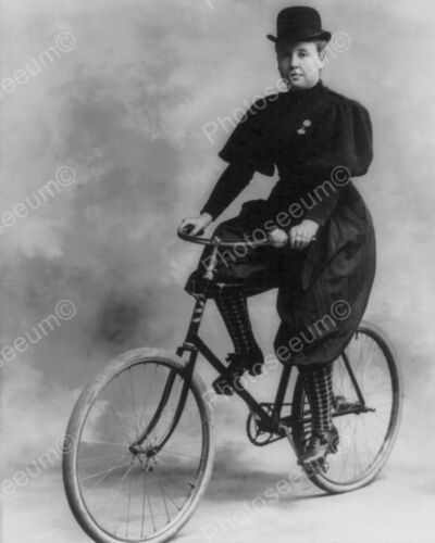 Victorian Woman On Antique Bicycle 1800s Classic 8 by 10 Reprint Photograph - Picture 1 of 1