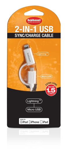 Hahnel 2-in-1 Sync Charge Cable for Apple Lightning and Micro USB