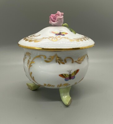 Vintage Herend Rothschild Bird Porcelain Bonbon Bonbonniere Trinket Candy Dish
