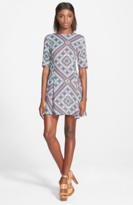 Glamorous  Junior Womens Fit And Flare Multi Color Dress Size Large L12608