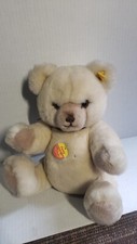 STEIFF "PETSY" jointed cream teddy bear with brown bow BOTH EAR AND CHEST TAGS
