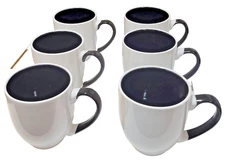 Coffee Mugs Cups Lof Of 6 White & Black Handle 4.5" H x 3" W Classic Modern New