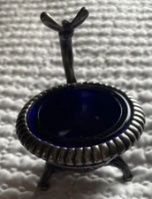 Open Salt Weidlich Bros Silverplate Cobalt Glass Liner Antique 3938 Footed Used