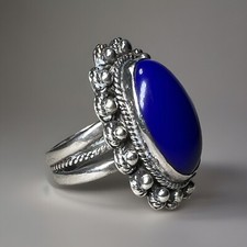 Vintage Southwest Blue Lapis Sterling Silver Beaded Ring size 9.5 Signed S