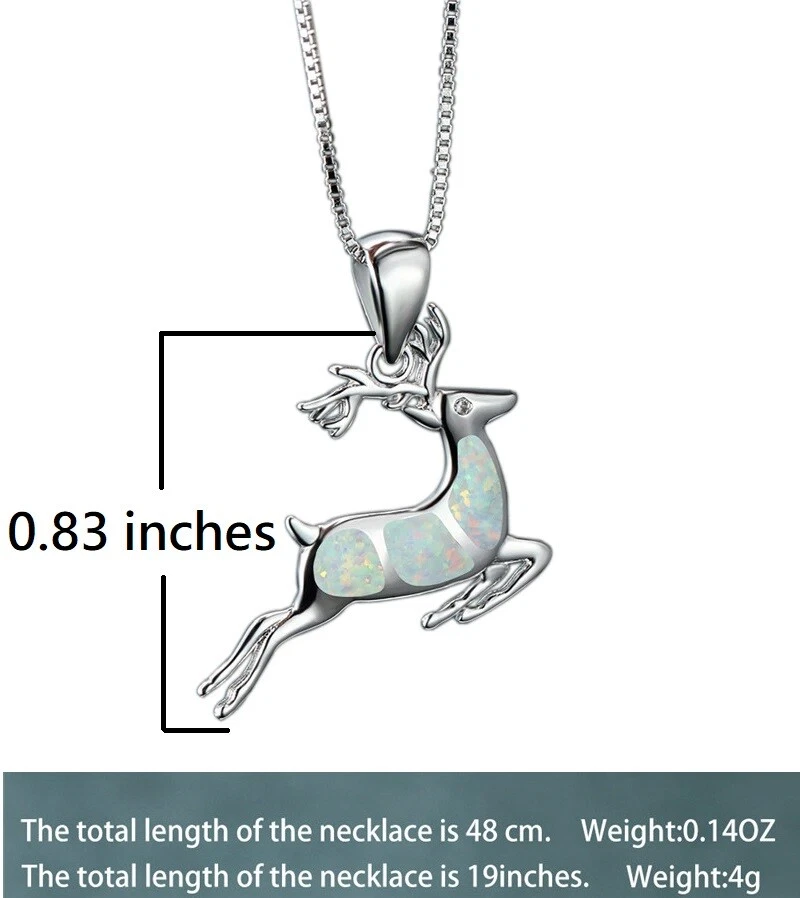 Pingente de alce de veado opala branca colar feminino 16" corrente chifres de animais fivela outono - Imagem 2 de 3