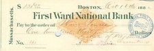 1882 FIRST WARD BANK BOSTON JOHN POWERS HEIRLOOM AUTOGRAPH REVENUE STAMP