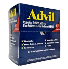 ADVIL TABLETS, 200mg. 50 Packets Of 2 Tablets Each-Exp. Date 2027+ Free Shipping