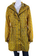Joules Womens Dog Print Full Zipper Hooded Rain Coat Yellow Brown Size 8