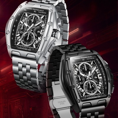 MARK FAIRWHALE Tonneau Multifunction Chronograph Calendar Luminous Quartz Watch