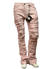 New! Spark Spark Distressed Pockets Stacked  Pink Jeans w edge S3016T PINK
