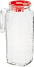 Bormioli Rocco Gelo Jug, Red Lid - 41 Oz. Glass Pitcher with Lined Grip