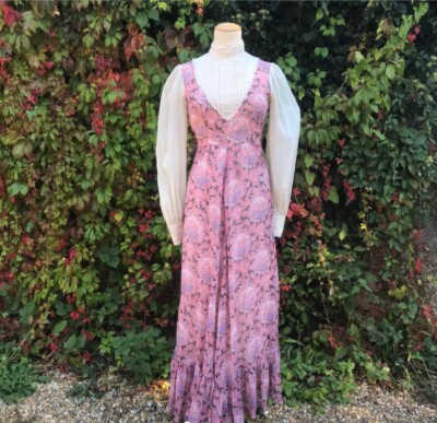 Original 60er 70er Vintage Retro Folk Prärie Maxikleid Gunne Sax Style Small