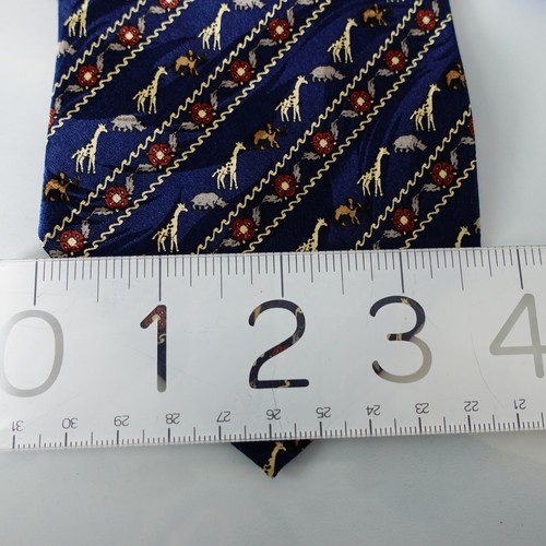 Blue Neck Tie Mens Woven Silk Rhino Giraffe Africa Animal BELLE DE JOUR Paris - Picture 5 of 10