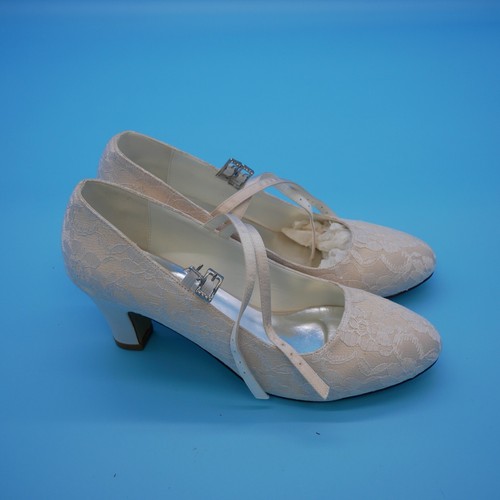 Wedding Shoes for Bride Closed Toe Bridal Shoes Block Heel Pumps Mary Jane Lace - Picture 4 of 7