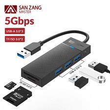 USB 3.0 Hub Type- A Adapter SD/TF Card Reader Ports Ultra Slim Data Hub 5Gbps