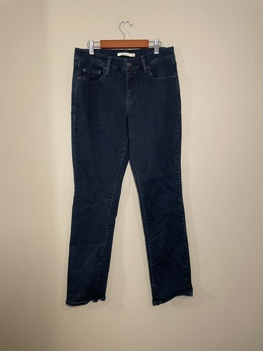 Levis 505 Womens Jeans 28 Blue Denim Straight Leg Stretch Dark Wash - Picture 2 of 7