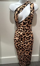 One Shoulder Cutout Leopard Midi Dress (M)