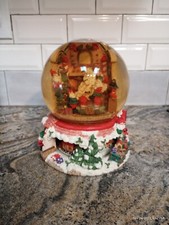 Vintage Santa Snow Globe Santa's Workshop Train Moves Music Holiday
