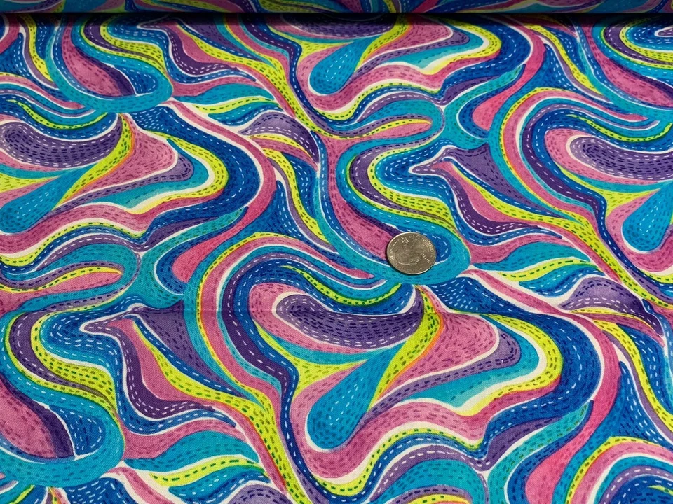 Fabric Serafina Wavy Stripes Watercolor on White Cotton QT 1/4 Yard 7872X - Image 2 of 4