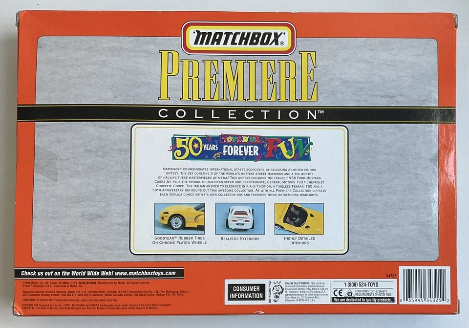 MATCHBOX PREMIERE COLLECTION FERRARI F50/MUSTANG COBRA JET/CORVETTE/50 YR RIG - Image 2 of 2