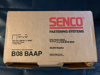 SENCO B08BAAP 22 Ga. 1/2'' Crown Fine Wire Galvanized Staples, 25,000/Box