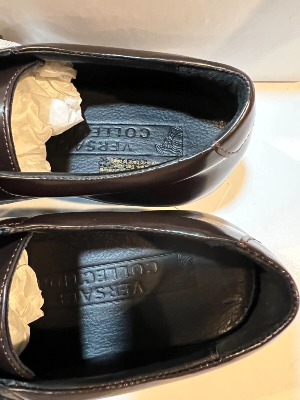 Scarpe eleganti slip on uomo pelle marrone nuova collezione Versace US 9 IT 42 nuove con scatola