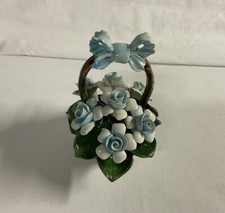 Capodimonte Porcelain Rose Flower Basket Vintage Arte Gaia Made In Italy
