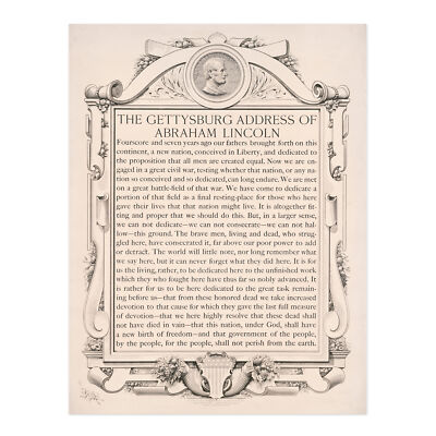 Gettysburg Adresse Abraham Lincoln USA Präsident Leinwand Wandbild Kunstdruck Poster