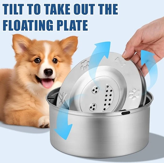 Ciotola Antigoccia per Cani in Acciaio 3 L Design Anti-Slip e Galleggiante - Immagine 2 di 4