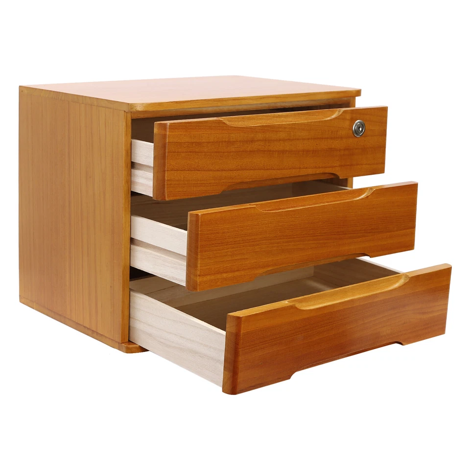 Modern Rectangle 3-Tier Desktop Storage Box Organizer with Lock Filing Cabinet - Image 2 of 4